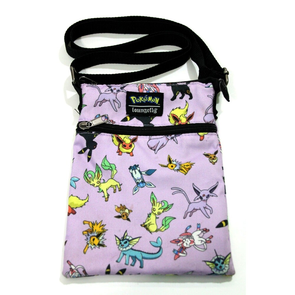 Loungefly Pokemon Eevee Evolutions Canvas Crossbody Bag Purple Eeveelutions 9"